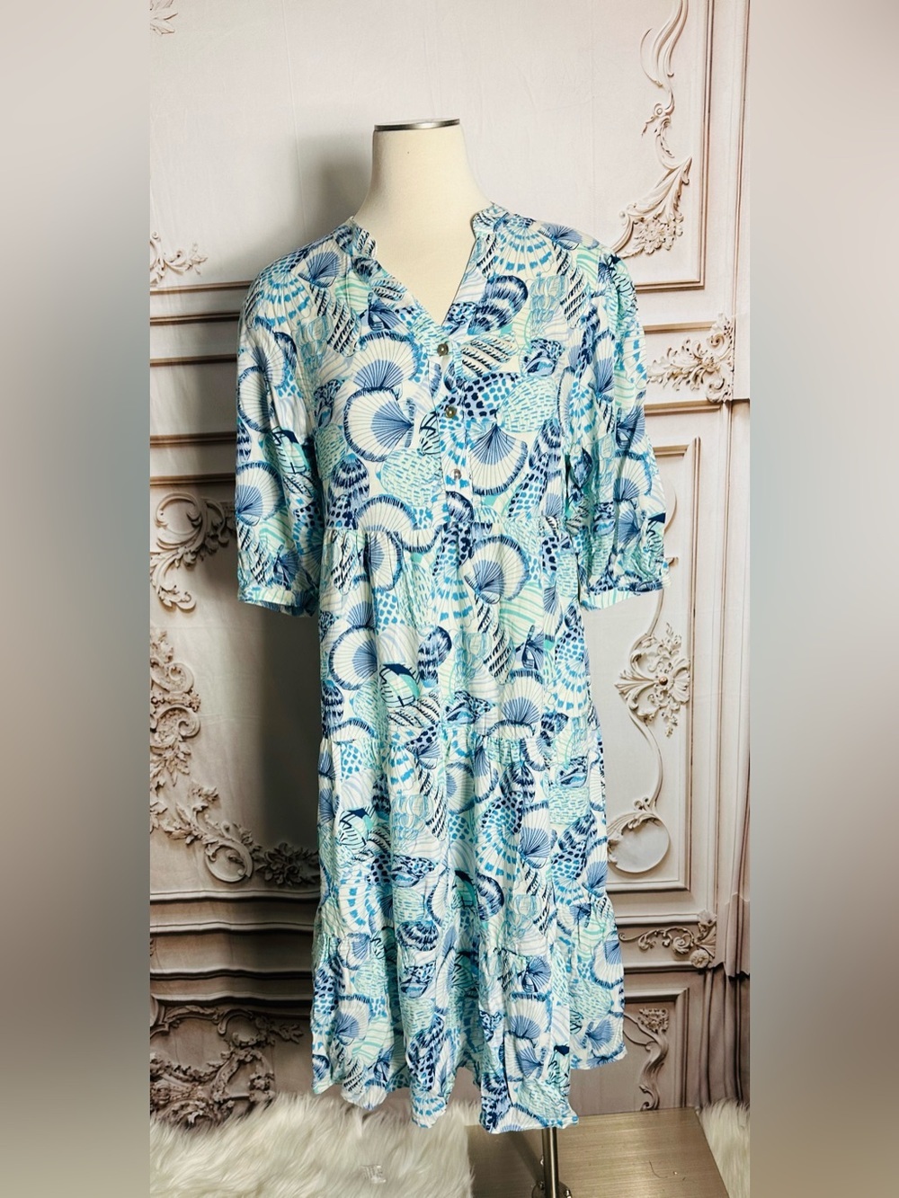 Blue Paisley Midi Shirt Dress with Belt - Picture 5 of 7